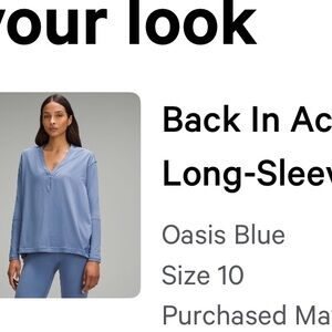 Lululemon Back in Action V Neck long sleeve shirt n Oasis Blue